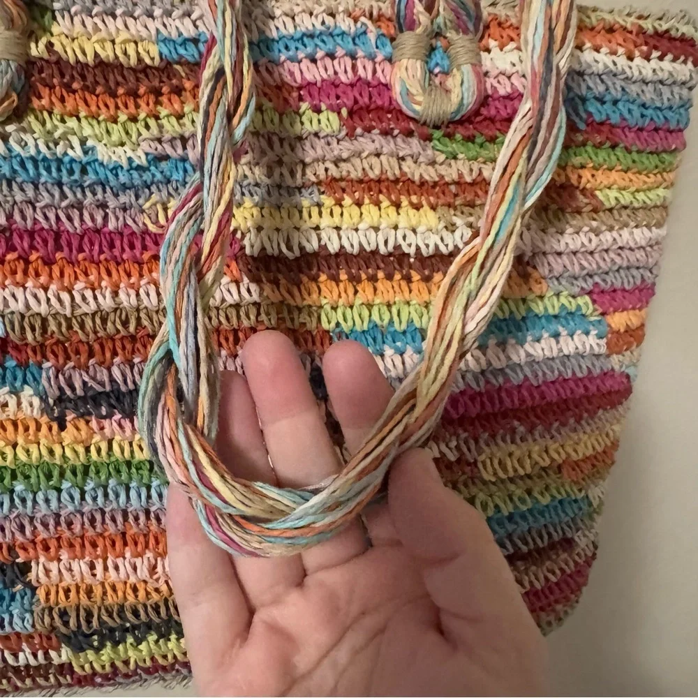 Paper Rope Yarn chochet shoulder bag tote multi color